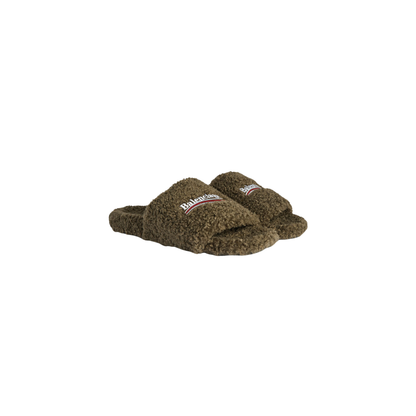 Balenciaga Furry Slide - Olive