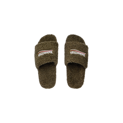 Balenciaga Furry Slide - Olive
