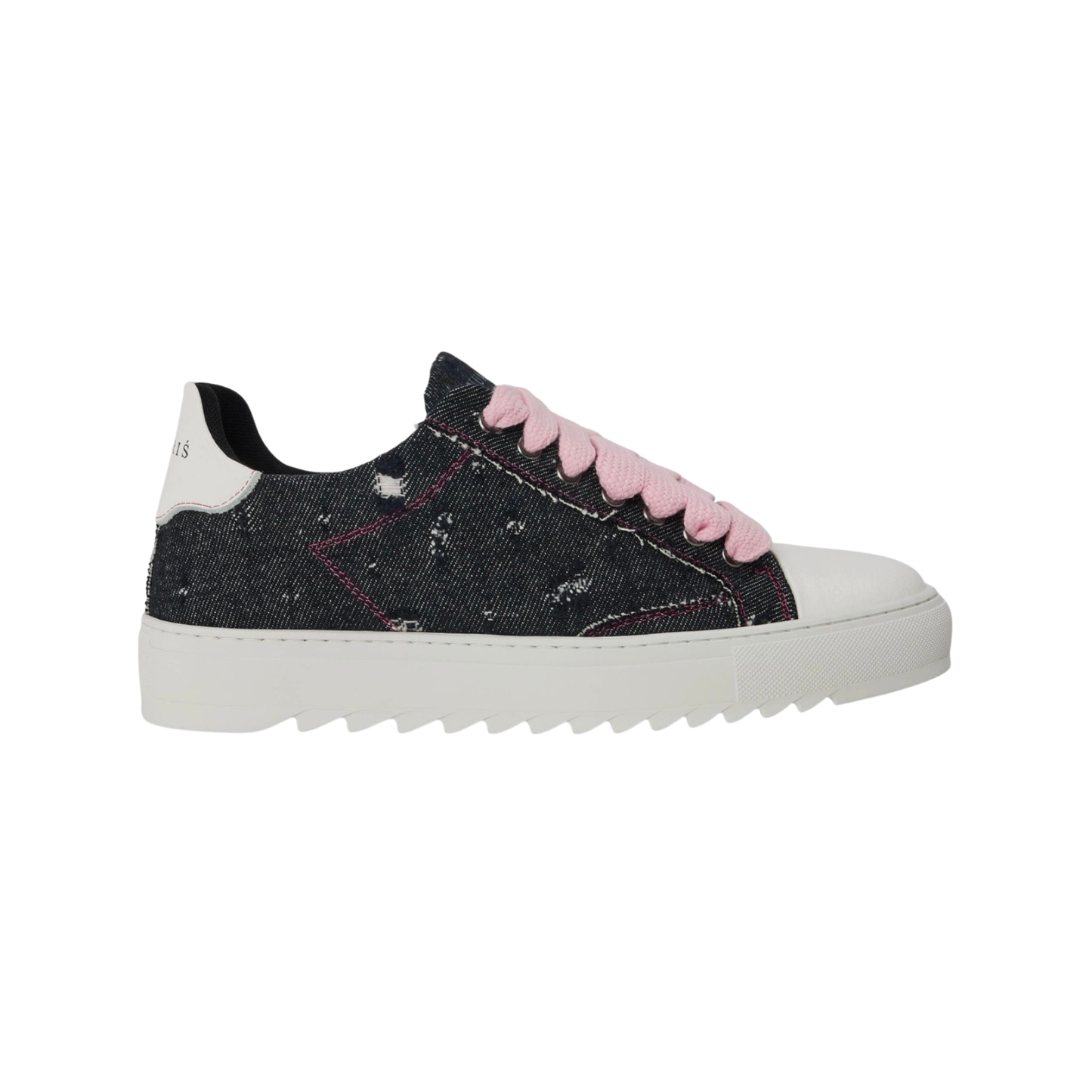 Numeris Distressed Denim Low-Top Sneakers - Indigo/Pink