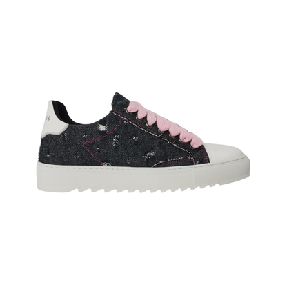 Numeris Distressed Denim Low-Top Sneakers - Indigo/Pink