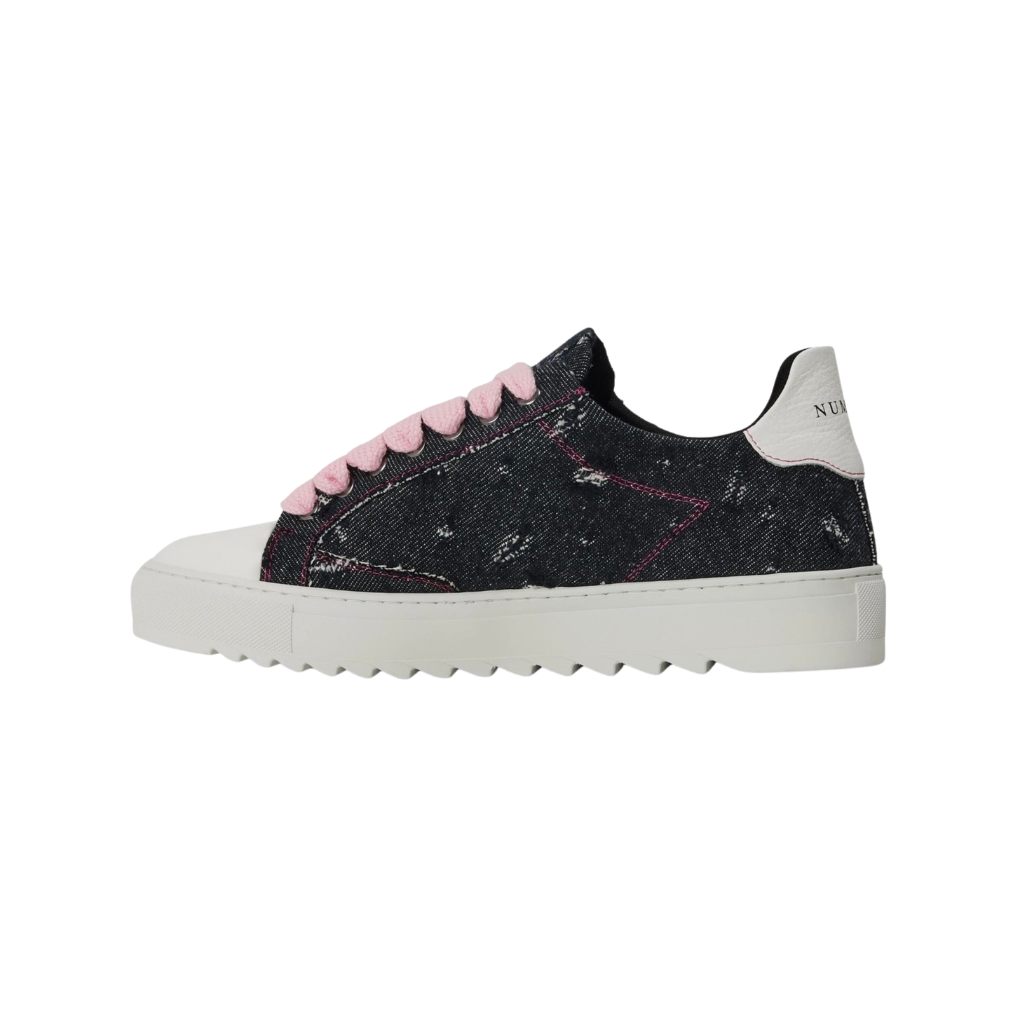 Numeris Distressed Denim Low-Top Sneakers - Indigo/Pink
