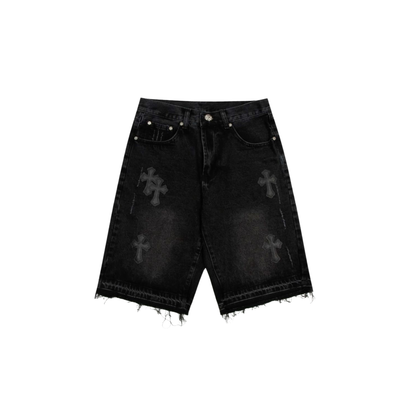 Chrome Hearts Cross Patch Denim Jorts - Washed Black