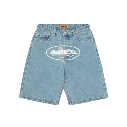 Corteiz Alcatraz Denim Shorts Blue